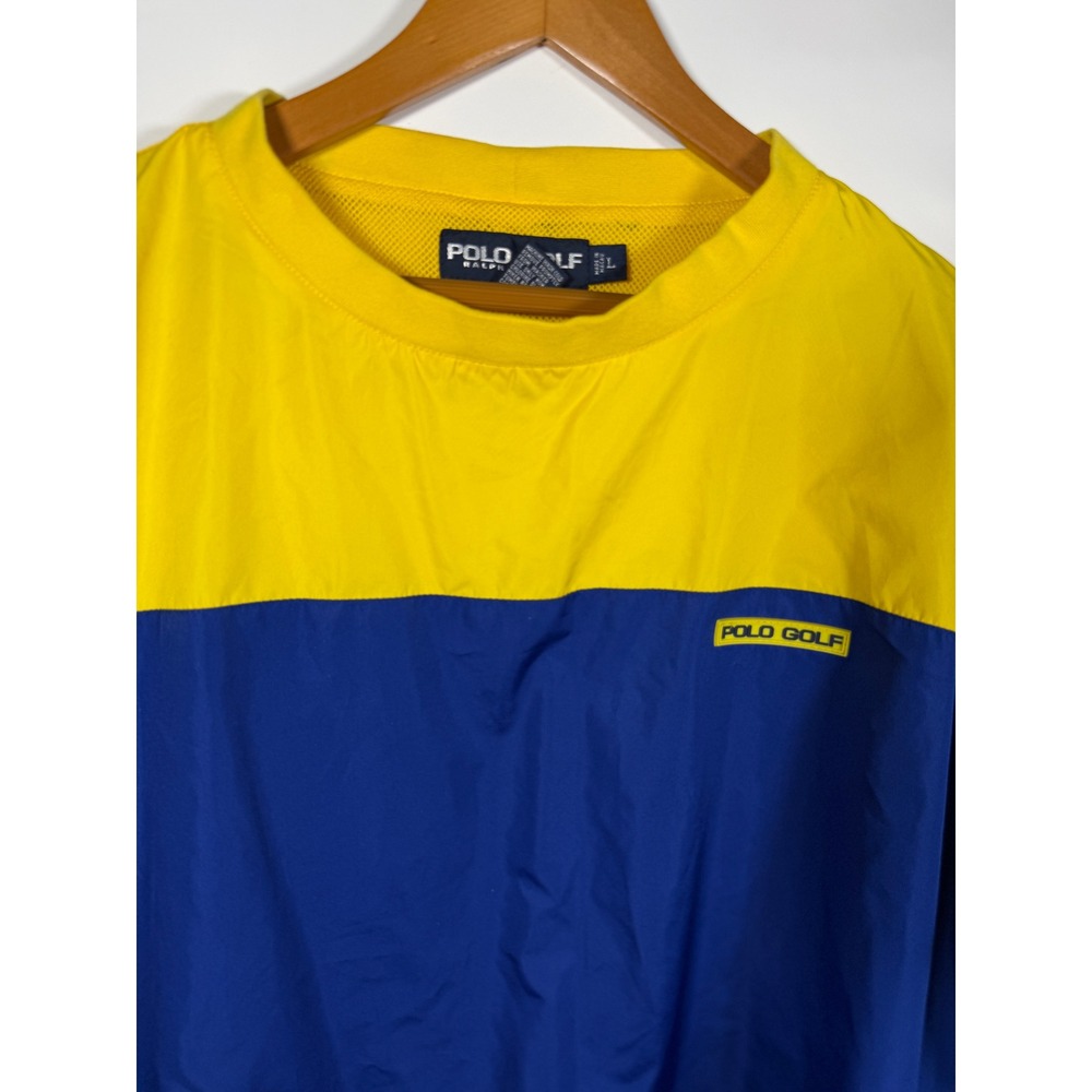 Polo Golf Ralph Lauren Mens Large Windbreaker Pullover Yellow Blue Colorblock L